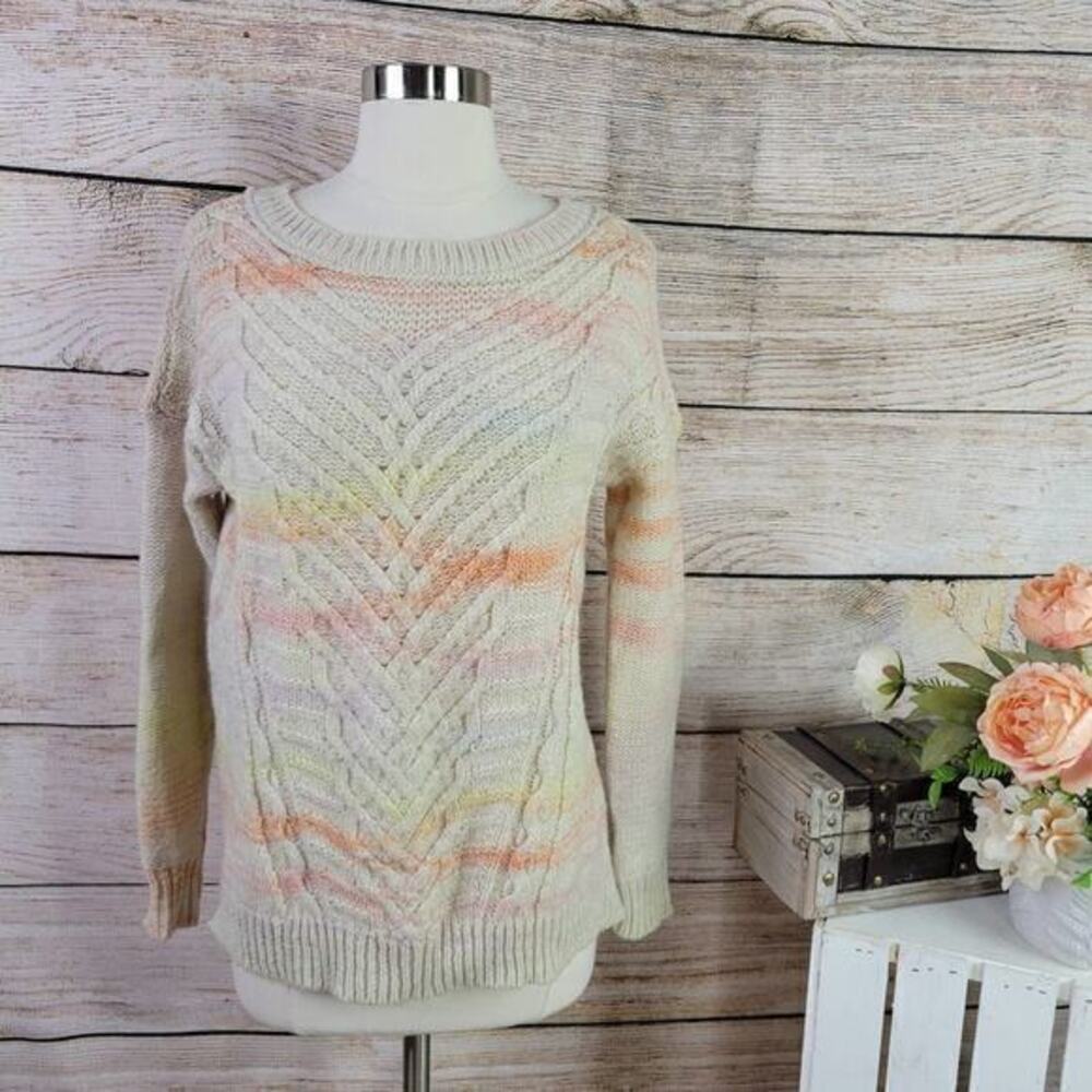 American Eagle Women's Rainbow Sherbet Cable Knit Sweater Cream Size Extra Small